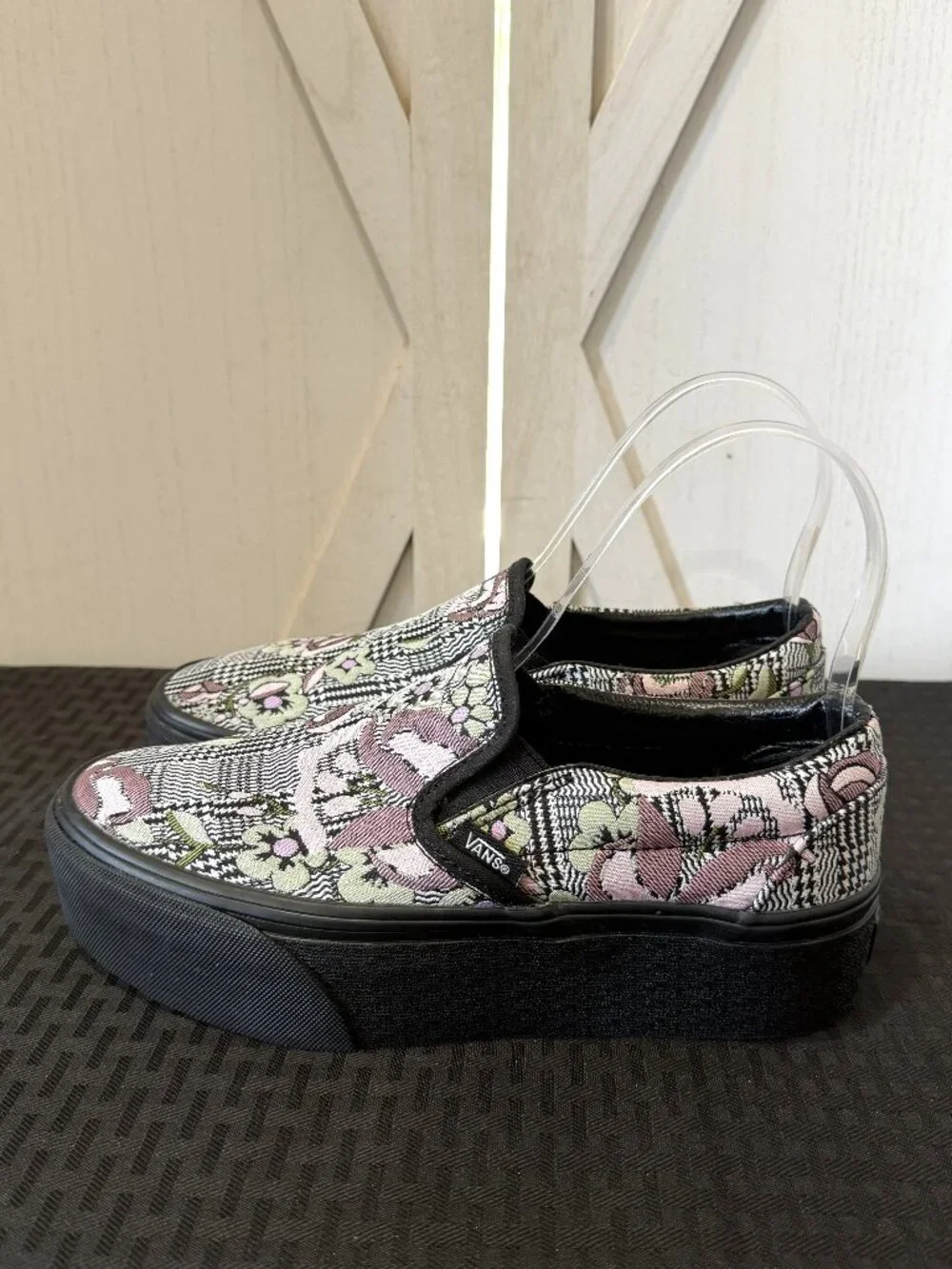 Vans Classic Slip-On Stackform Sneakers in a Tapestry Floral/Black Colorway